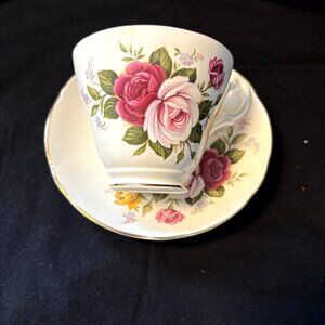Royal Stuart Bone China Cup and Saucer - Pink and Red Roses